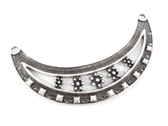 Necklace Collar Pendant Connector, Dotted Ethnic Tribal Bib Component, Matte Antique Silver Plated