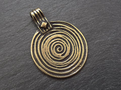 Bronze Spiral Pendant, Round Pendant, Disc Pendant, Tribal Pendant, Ethnic Pendant, Bronze Disc, Focal Pendant, Boho, Antique Bronze Plated