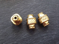 Ethnic Long Cuboid Barrel Bead Spacers - 22k Matte Gold Plated Brass - 3pc