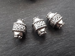 Ethnic Long Cuboid Barrel Bead Spacers - Matte Antique Silver Plated Brass - 3pc