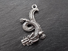 Chinese Dragon Pendant, Silver Dragon, Silver Pendant, Silver Dragon Pendant, Chinese Pendant, Ethnic, Bohemian, Matte Antique Silver Plated