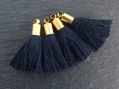 Mini Deep Navy Soft Thread Tassels Earring Bracelet Tassel Fringe Turkish Findings - 22k Matte Gold Plated Cap - 26mm - 4pc - NEW CAP