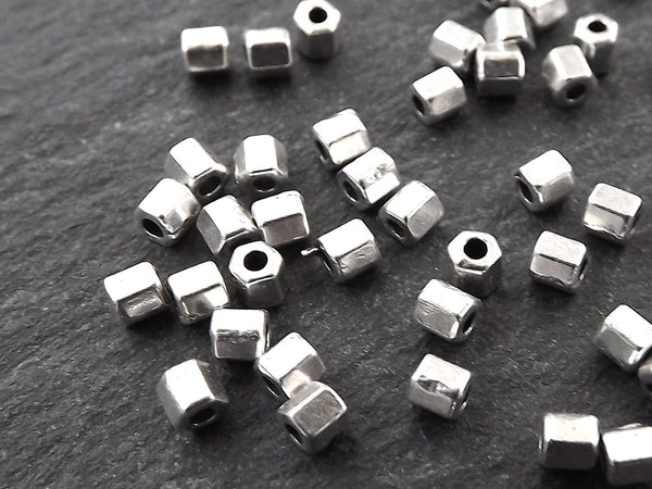 2mm Tiny Hexagon Barrel Tube Bead Spacers, Metal Beads for Jewelry Making Supplies, Matte Antique Silver Plated, 50pcs