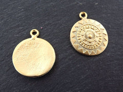 Ethnic Sun Mandala Pendant, Mandala Charm, Gold Mandala, Gold Disc Pendants, Yoga Pendant, Gold Disc Charms, 22k Matte Gold Plated - 2PC