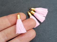 Mini Blush Pink Soft Thread Tassels Earring Bracelet Tassel Fringe Turkish Findings - 22k Matte Gold Plated Cap - 26mm - 4pc - NEW CAP