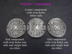 Large Floral Medallion Curved Disc Connector - Bracelet Necklace End Piece - Matte Antique Silver Plated - 1PC