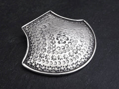 Rustic Stamped Tribal Shield Pendant, Large Ethnic Focal Statement Pendant, Matte Antique Silver Plated  1PC