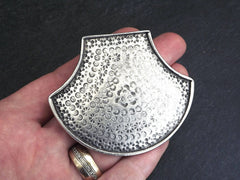 Rustic Stamped Tribal Shield Pendant, Large Ethnic Focal Statement Pendant, Matte Antique Silver Plated  1PC