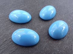 4pcs Opaque Pale Blue Czech Oval Glass Dome Cabochon Beads - 18 x 12mm