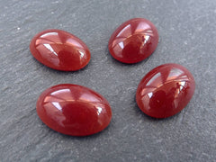 4pcs Pompeian Red Silver Czech Oval Glass Dome Cabochon Beads - 18 x 12mm