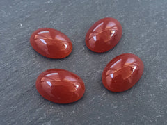 4pcs Pompeian Red Silver Czech Oval Glass Dome Cabochon Beads - 18 x 12mm