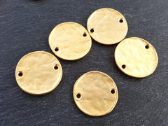 5 Plain Round Rustic Disc Connectors  Jewelry Making Supplies Findings - 22k Matte Gold Plated