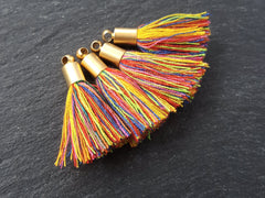 Mini Multi color Tassels Earring Bracelet Tassel Fringe Turkish Findings Soft Thread  - 22k Matte Gold Plated Cap - 26mm - 4pc - NEW CAP