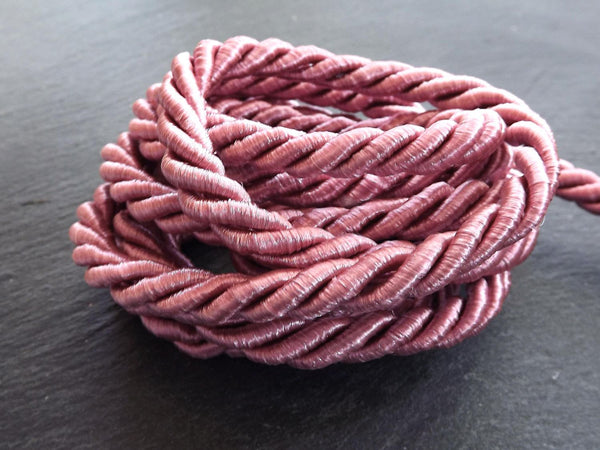 Crushed Rose Pink 7mm Twisted Rayon Satin Rope Silk Braid Cord - 3 Ply Twist - 1 meters - 1.09 Yards