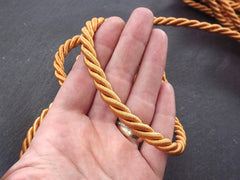 Honey Mustard Yellow 7mm Twisted Rayon Satin Rope Silk Braid Cord - 3 Ply Twist - 1 meters - 1.09 Yards