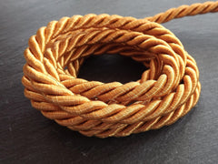 Honey Mustard Yellow 7mm Twisted Rayon Satin Rope Silk Braid Cord - 3 Ply Twist - 1 meters - 1.09 Yards
