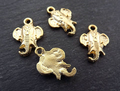 Small Elephant Head Pendant Charms, African Elephant, Tribal Drop Charms, Lucky Charms, 22k Matte Gold , 4pc