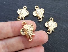 Small Elephant Head Pendant Charms, African Elephant, Tribal Drop Charms, Lucky Charms, 22k Matte Gold , 4pc