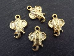 Small Elephant Head Pendant Charms, African Elephant, Tribal Drop Charms, Lucky Charms, 22k Matte Gold , 4pc