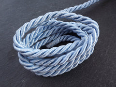 Light Baby Blue 7mm Twisted Rayon Satin Rope Silk Braid Cord - 3 Ply Twist - 1 meters - 1.09 Yards