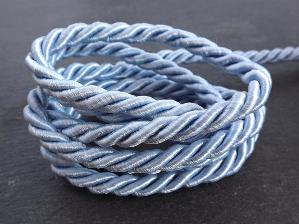 Light Baby Blue 7mm Twisted Rayon Satin Rope Silk Braid Cord - 3 Ply Twist - 1 meters - 1.09 Yards