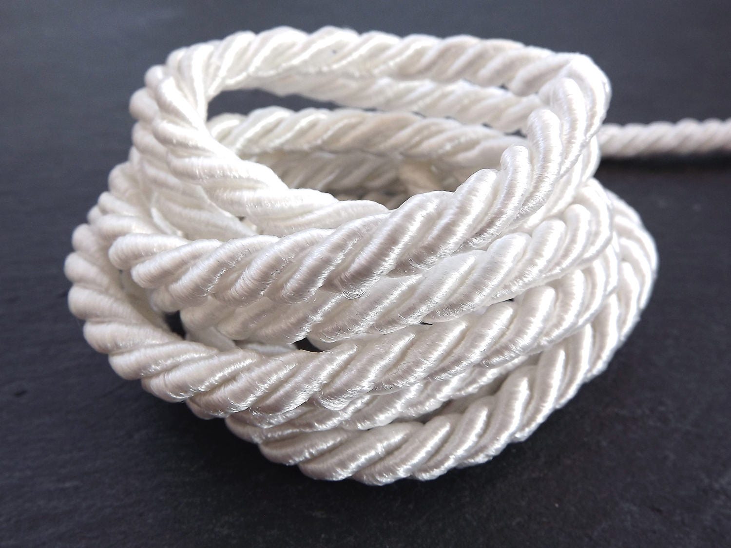 Creamy White 7mm Twisted Rayon Satin Rope Silk Braid Cord - 3 Ply Twist - 1 meters - 1.09 Yards