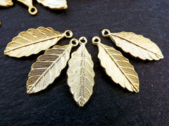 5 Leaf Pendant Charms Earring Bracelet Components Findings Jewelry Making Supplies 22k Matte Gold Plated