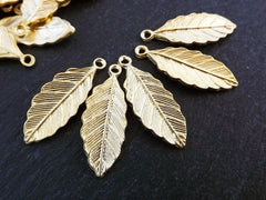 5 Leaf Pendant Charms Earring Bracelet Components Findings Jewelry Making Supplies 22k Matte Gold Plated