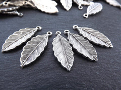 5 Leaf Pendant Charms Earring Bracelet Components Findings Jewelry Making Supplies Matte Antique Silver Plated