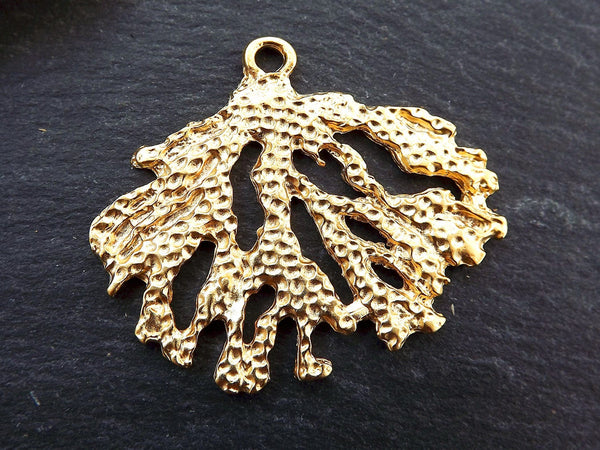 Gold Coral Branch Pendant, Large Coral Pendant, Gold Coral Pendant, Beach Pendant, Summer Jewelry, Beach Style, 22k Matte Gold Plated - 1PC