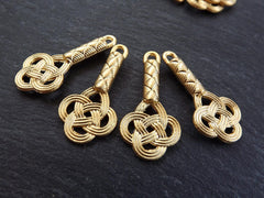 Chinese Flower Knot Charm Pendant 22K Matte Gold Plated Jewelry Making Supplies - 4pc