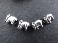 4 Elephant Slide Beads - Matte Antique Silver Plated