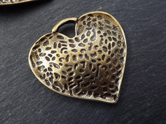 Large Bronze Hammered Love Heart Pendant, Rustic Charm, Turkish Jewelry Making Supplies, Valentines, Antique Bronze Plated - 1pc