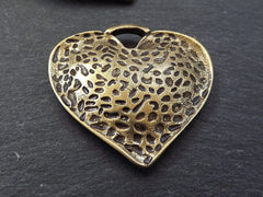Large Bronze Hammered Love Heart Pendant, Rustic Charm, Turkish Jewelry Making Supplies, Valentines, Antique Bronze Plated - 1pc