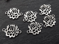 6 Mini Arabic Calligraphy Mashallah Connector Charms - Matte Antique Silver Plated