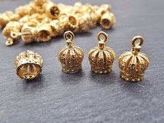 4 Ornate Tassel Caps - Small Size - 22k Matte Gold Plated Round Bead caps