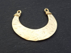 Tribal Crescent Pendant, Half Moon Pendant Connector, Hammered Gold Pendant, 22k Matte Gold Plated, 1PC