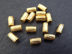 15 Gold Tube Beads Diagonal Line Detail Metal Spacers Jewelry Making Beading Supplies Findings - 22k Matte Gold Plated