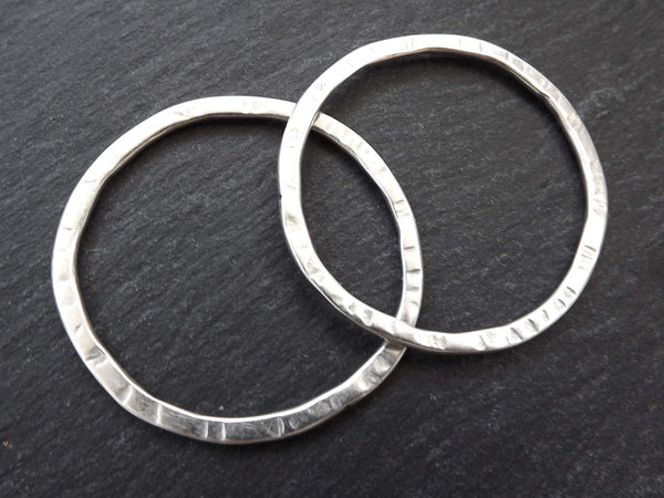 Silver Ring Circle Link, Round Link Component, Organic Round Ring Pendant, Closed Loop, Silver Loop, Matte Antique Silver, 43mm, Medium, 2pc