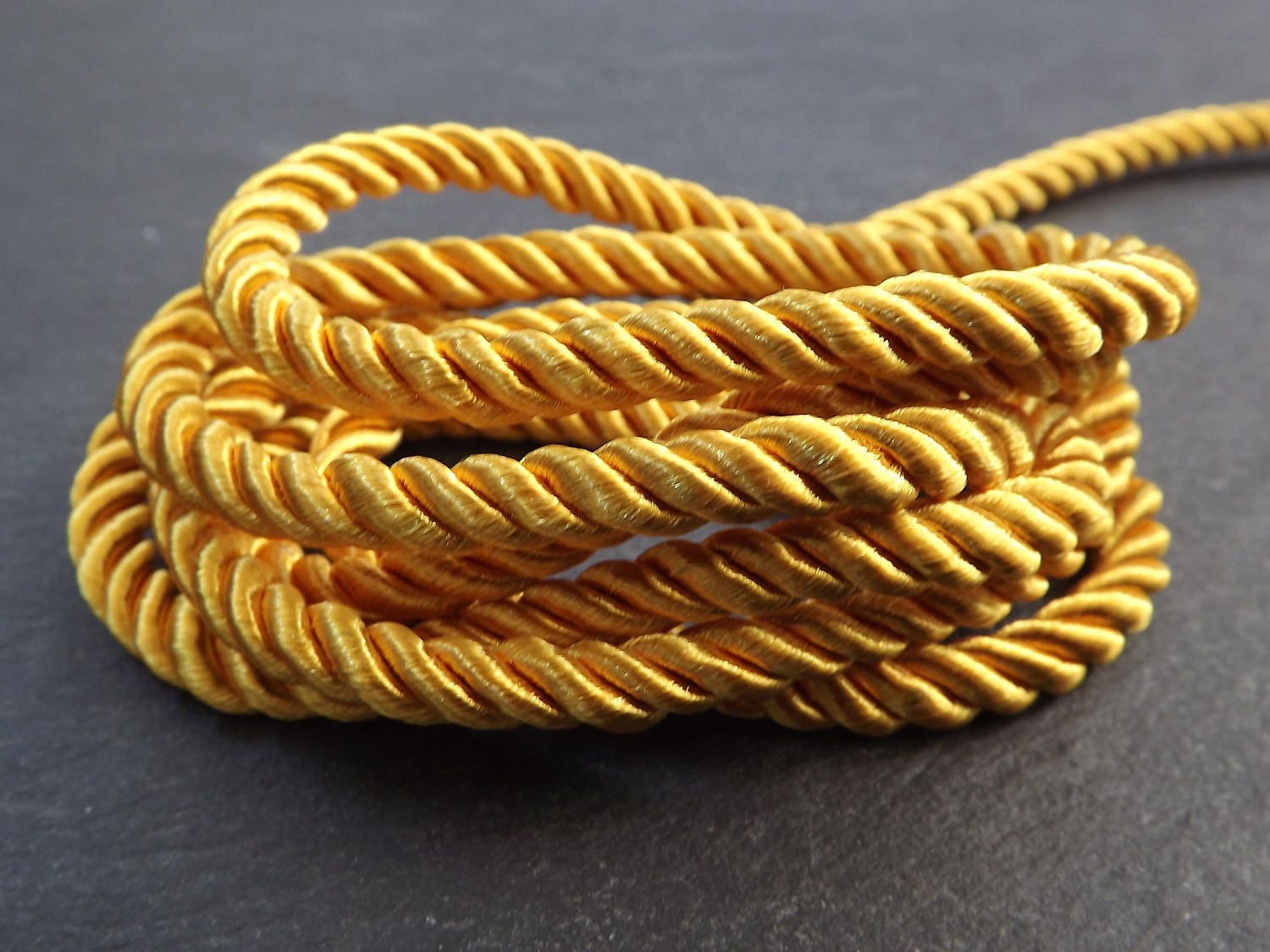 Warm Yellow 5mm Twisted Rayon Satin Rope Silk Braid Cord - 3 Ply Twist - 1 meters - 1.09 Yards