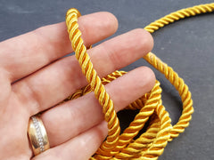 Warm Yellow 5mm Twisted Rayon Satin Rope Silk Braid Cord - 3 Ply Twist - 1 meters - 1.09 Yards