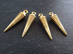 Gold Spike Charms, Gradient Lines Drop Pendulum, Minimalist Charms, Non Tarnish, 22k Matte Gold Plated - 4pc