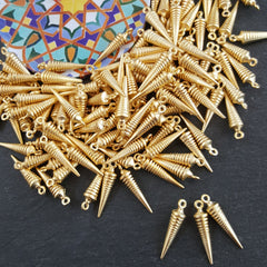 Gold Spike Charms, Gradient Lines Drop Pendulum, Minimalist Charms, Non Tarnish, 22k Matte Gold Plated - 4pc