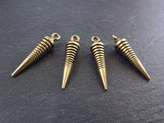 Bronze Spike Charm Pendant, Pendulum Charms Pendants, Minimalist, Gradient Lines, Antique Bronze Plated, 4pc