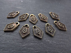 10 Mini Bronze Tribal Charms, Ethnic Charms, Pointed Charms, Drop Charms, Rustic Charms, Boho, Bohemian Jewelry, Antique Bronze Plated