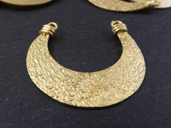 Tribal Crescent Pendant, Tribal Connector, Double Sided, Textured, Gold Crescent, Tribal Pendant, Moon Pendant, 22k Matte Gold Plated - 1pc