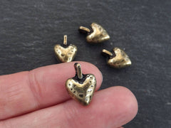 Rustic Heart Charm Pendants, Cast Chunky Love Heart Charm, Hammered Plump Heart Charms,  Antique Bronze Plated, 4pcs