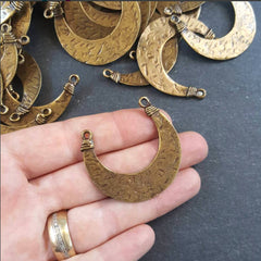 Tribal Crescent Pendant Connector Antique Bronze Plated Turkish Jewelry Making Supplies Findings Components - 1PC
