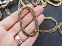 Large Bronze Oval Loop Link Pendant Connector, Organic Textured Flat Closed Ring, Antique Bronze Plated - 1 PC