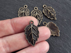 Small Leaf Pendant Charm, Serrate Metal Leaves Drop Foliage Charms, Antique Bronze Plated, 5pc